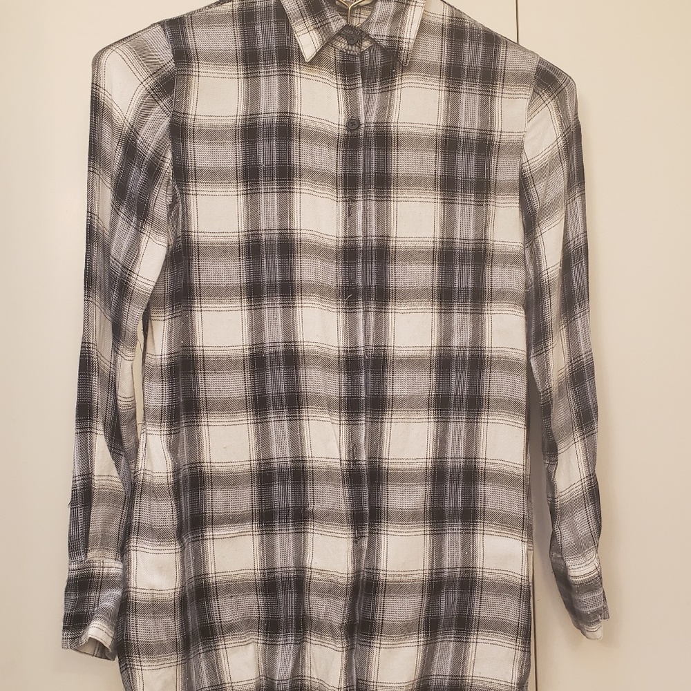 Black White plaid long sleeve flannel tunic